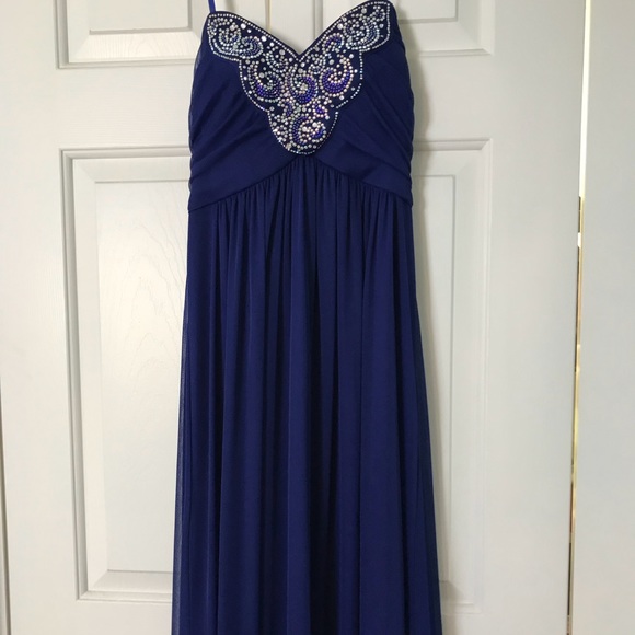 Navy Blue Strapless Prom Dress - Picture 3 of 6